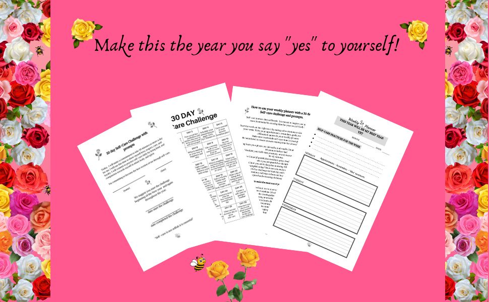 Blooming Weekly Planner with Self-Care 30-day Challenge with prompts and affirmations